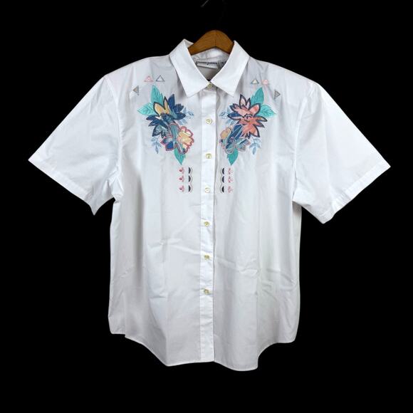 Alfred Dunner Tops - Alfred Dunner Women Floral Top 16 Button Up Embroidered Boho Cottage Western